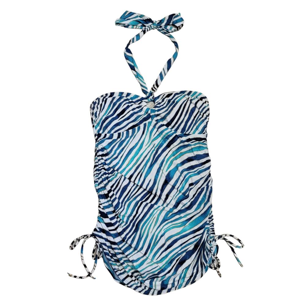 Jantzen Zebra Swimsuit Womens Sz‎ 8 Green White Gold Stripe 1 Pc Ruched Skirted
